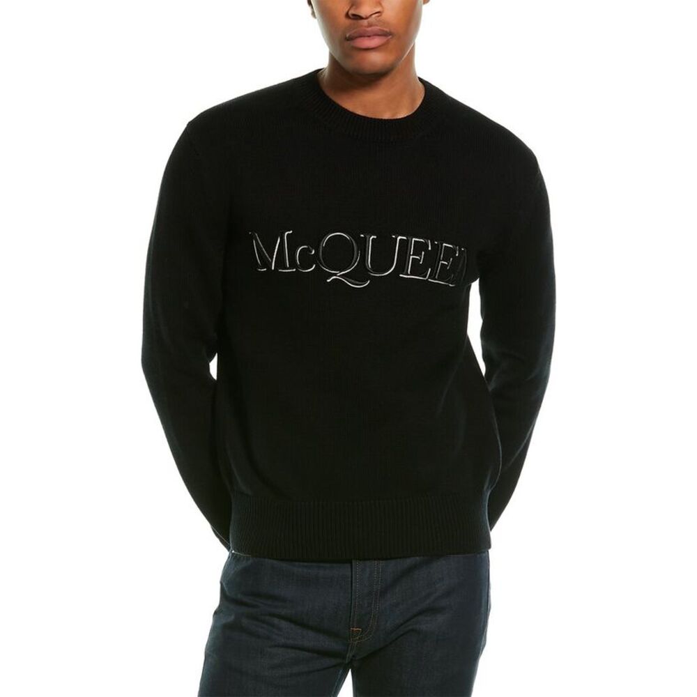 Alexander Mcqueen Mens Embroidered Crewneck, Black